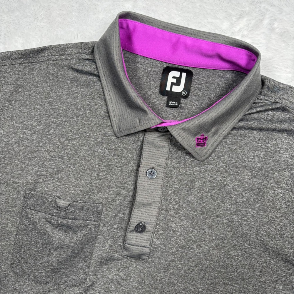 FootJoy Polo Shirt Men XL Gray Purple Performance Stretch Pocket Crown Golf Club